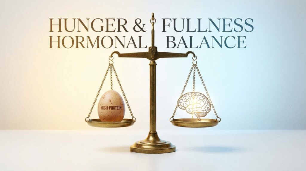 A balance scale representing the relationship between hunger hormones and satiety.