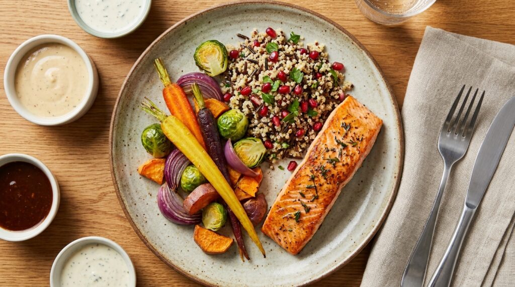 A perfectly balanced meal showcasing the principles of sustainable nutrition management.