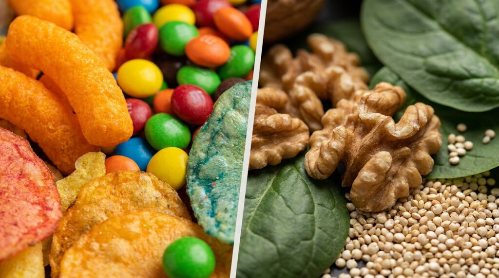 Comparison between processed snacks and nutrient-dense whole foods for better nutrition.