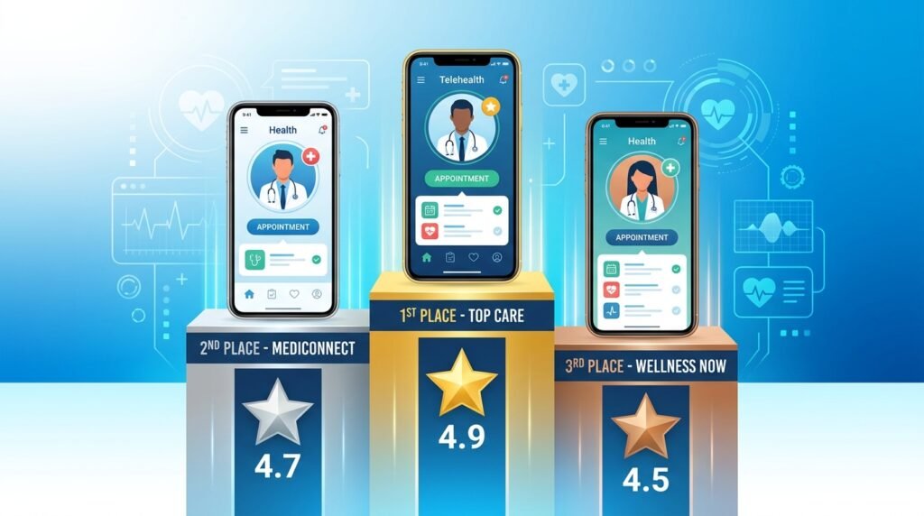 Top-ranked telehealth weight loss program platforms displayed on smartphone screens with star ratings for 2026 comparison