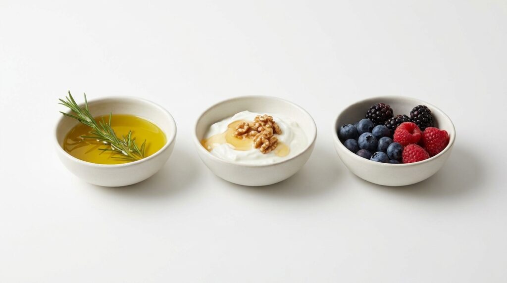 Visual representation of Mediterranean, high-protein, and low-glycemic diet options.