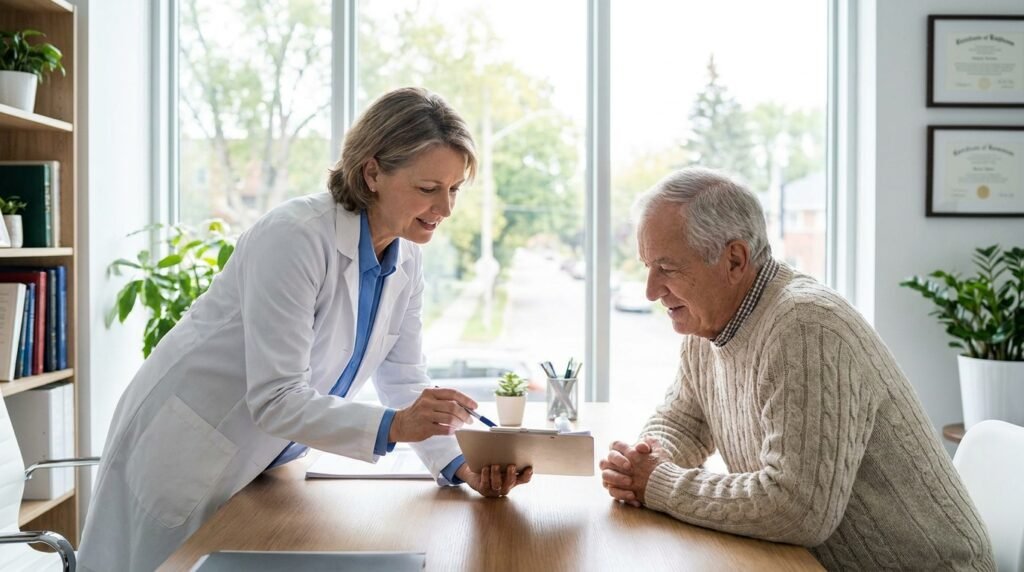 Doctor explaining GLP-1 weight loss treatment options to a patient